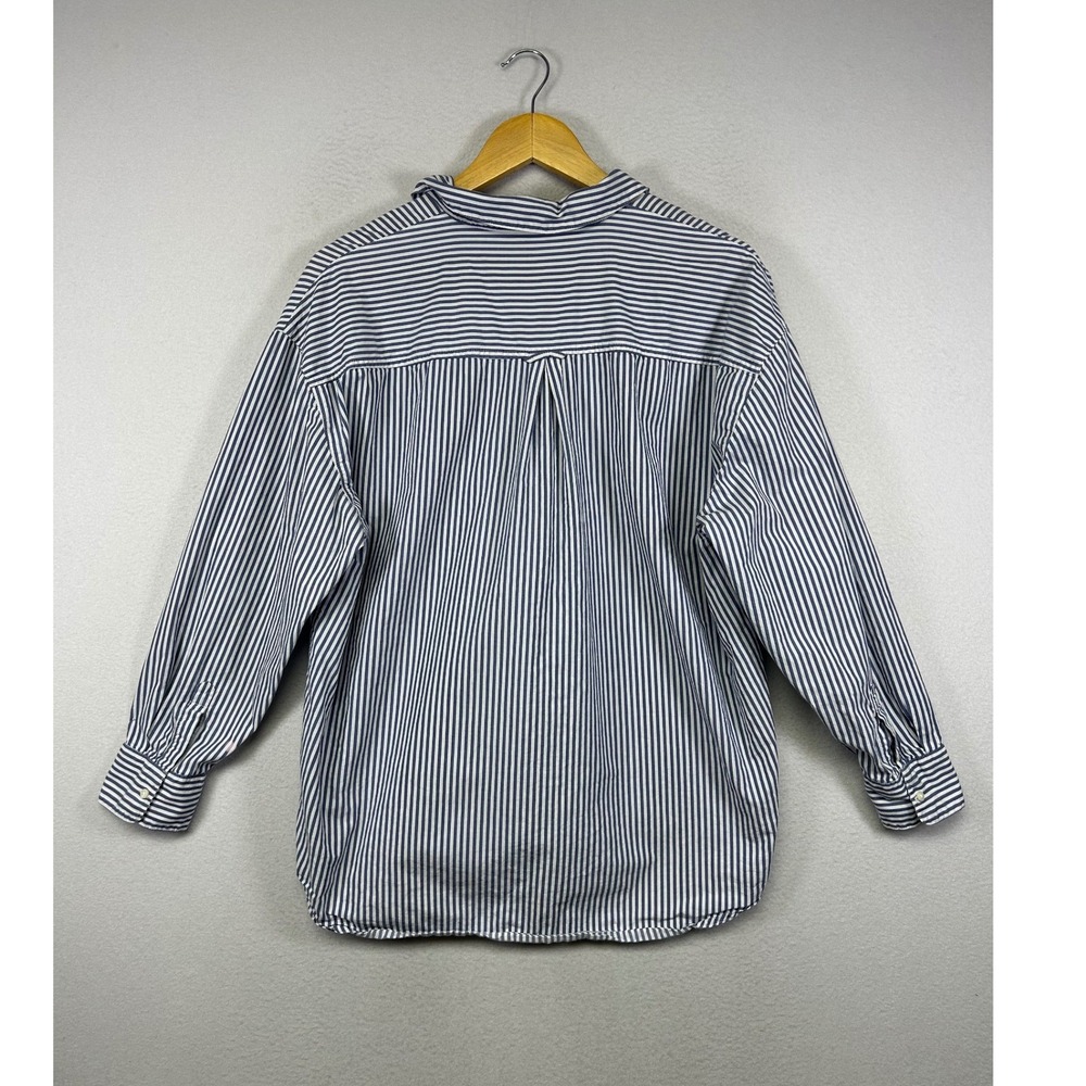 Coastal Preppy Old Navy Women S Blue White Striped Boyfriend Button Down Shirt - Picture 2 of 13